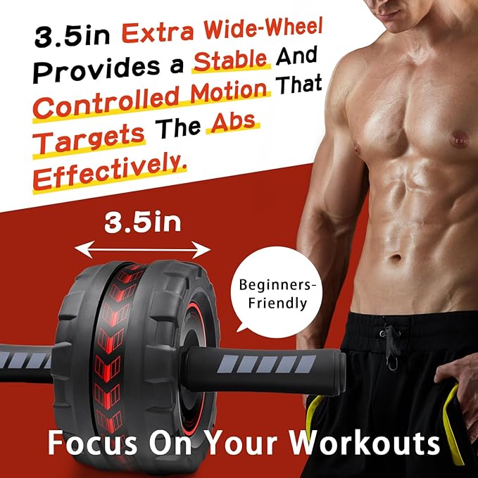 Ab Roller Wheel,Stable Wide Wheel For Beginner,Men,Women,Abs & Core Workout Equipment For Home Gym With Knee Pad,Abdominal Wheel For Full-Body Strength Training