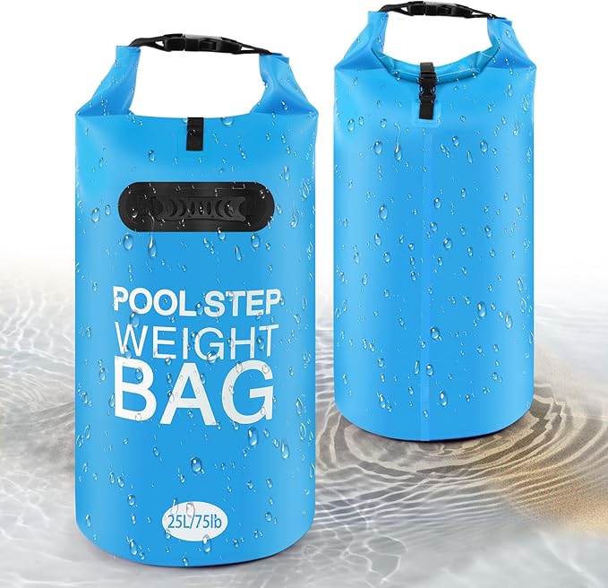 2 Pack 25L/75lb Universal Pool Step Weights 500D PVC Waterproof Swimming Pool Ladder Weights No Breaken Above Ground Pool Ladder Sand Bags, Foldable Pool Stair Weights for Pool Steps(Sky Blue)