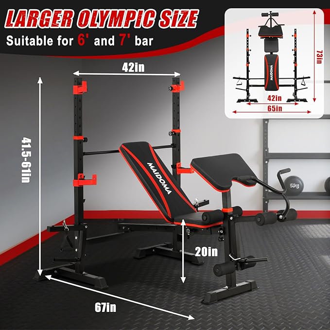 1500LBS 8 in 1 Weight Bench Set with Leg Extension/Curl and Preacher Curl, Bench Press Set and Barbell Rack with Safety Bar Catches, Foldable Workout Benches for Home(US Stock)