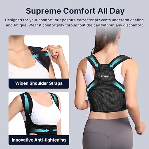 Fit Geno Posture Corrector for Women & Men: Adjustable Lightweight Upper Back Brace for Neck Shoulder & Upper Back Pain Relief - Improve Posture Correct Hunchback Slouching Invisible Under Clothes (M/L Under Bust 35" - 47")