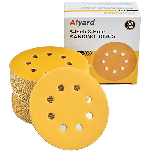 5-Inch 8-Hole Hook and Loop Sanding Discs 400-Grit Random Orbit Sandpaper, 50-Pack