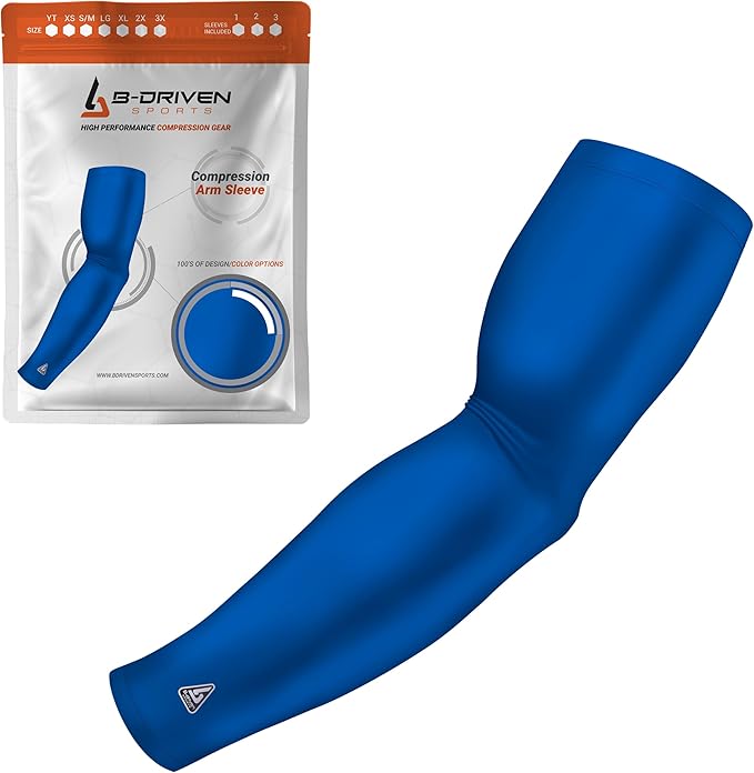 B-Driven Sports Pro-Fit Compression Arm Sleeve for Men, Women & Youth, Volleyball Baseball Basketball Weightlifting - Single