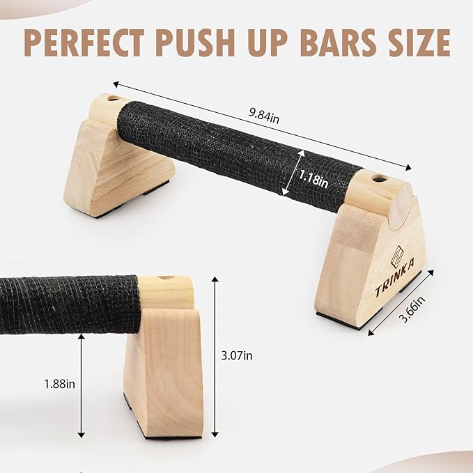 Wooden Parallettes Push Up Bars, 2 PCS Wood Calisthenics Bars with Non-Slip Base, Pushup Handles for Floor Home Fitness, Workout Equipment for Men and Women Strength Training