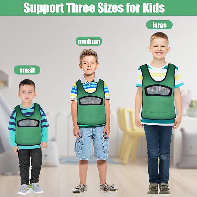 Compression Vest for Kids-Green, Weighted Vest for Kids Including 6 Removable Weights, (Large, Ages 10+)