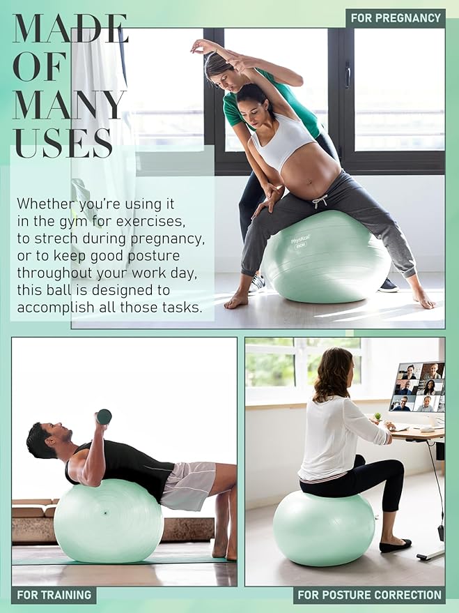 PhysKcal Yoga Ball for Exercise, Pilates Set, 4 Sizes Fitness Ball for Workout, Birthing, Pregnancy, Physical Therapy- Pump Included