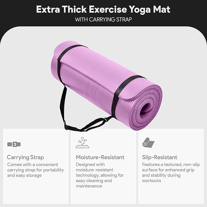 BalanceFrom Yoga Mat, 1-Inch Extra Thick High Density Exercise Mat, Anti-Tear Exercise Yoga Mat with Carrying Strap, Suitable for Various Yoga Exercises, Multiple Colors