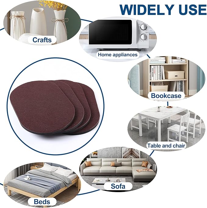 Ezprotekt Large Furniture Sliders for Carpet and Hardwood Floors, 8 Pack 9-1/2" x 5-3/4" Reusable Oval Heavy Duty Furniture Moving Pads, 4 Pcs Hard Floor Felt Sliders+4 Pcs Carpet Sliders (Brown)