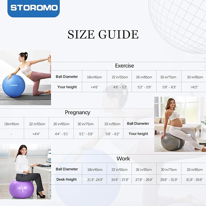 Anti-Burst Pregnancy Exercise Ball – High Weight Capacity Stability Ball for Yoga, Pilates & Labor Support, Eco-Friendly PVC Fitness Ball for Moms, Includes Pump (45cm-95cm)