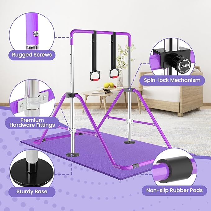 DOBESTS Kids Gymnastics Bar Folding Horizontal Bar, Adjustable Height Gymnastic Horizontal Bars, GymnasticTraining Equipment for Home