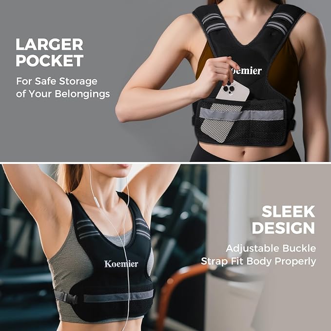 Adjustable Weighted Vest for Men and Women,4-10lb/11-20lb Vest with 6 Ironsand Weights,with Reflective Stripe,for Strength Training, Running, Fitness, Walking