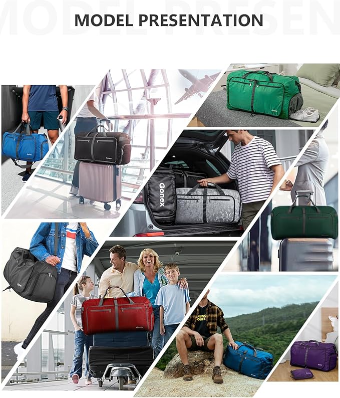 Gonex Large Foldable Travel Duffle Bag with Shoes Compartment, Packable Lightweight Water Repellent Duffel Bag for Camping Gym Weekender Bag