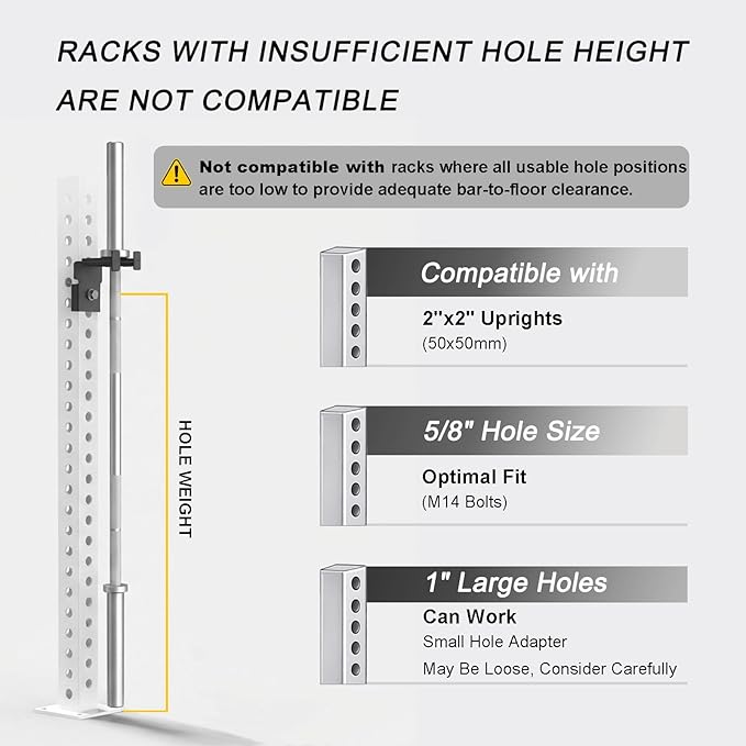 Barbell Holder for 2x2 & 3x3 Power Racks, No Drilling Required – Heavy-Duty Steel Barbell Storage Rack with Protective Padding, Fits 5/8''-1'' Holes – Secure & Space-Saving Gym Equipment Organizer