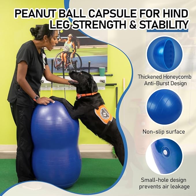 Dog Peanut Ball for Canine Fitness & Rehabilitation for Small Medium Large Breed - Anti-Burst Pet Exercise Equipment for Core Strengthening Balance Training Hind Leg Stability (Small - for Legs 3-7")