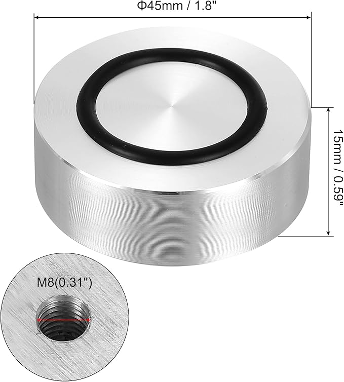 uxcell M8 Thread 45mm / 1.8" Dia 15mm Thick Aluminum Circle Disc Glass Top Adapter 4pcs Round Solid Table Feet Pad Plate Hardware with Anti-Slip Rubber Ring
