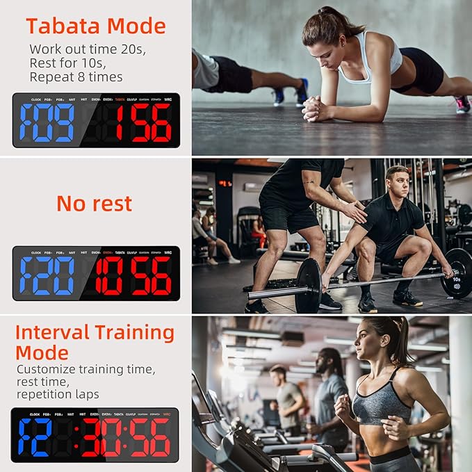 Gym Timer, 16.5" Large Digital Wall Clock for Gym Interval Workout, Remote Control LED Digital Timer for Home Decor, Living Room, Office, Gym, Classroom