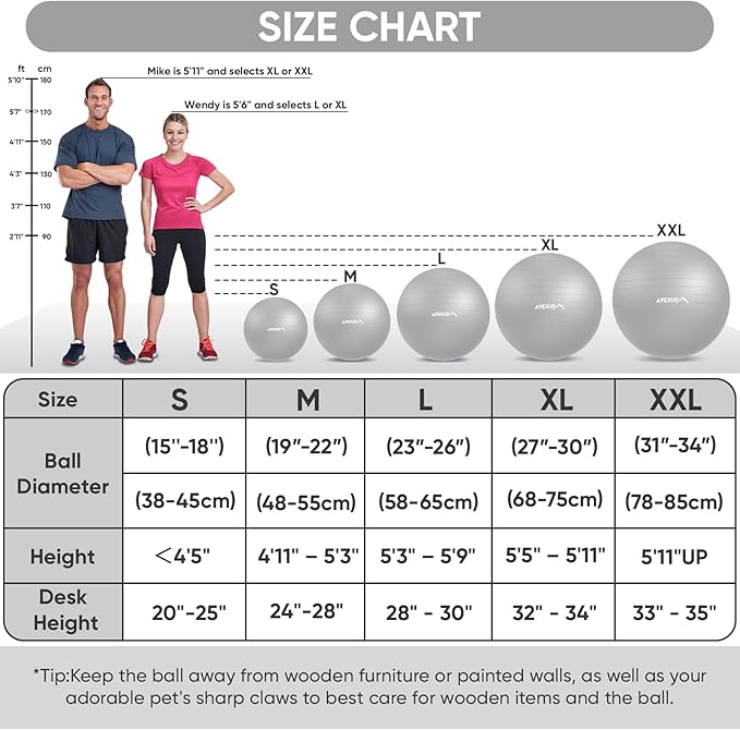 APEXUP Yoga Ball Exercise Ball Anti Slip Heavy Duty for Fitness, Balance & Core Workout, Balance Training, Pregnancy & Physical Therapy, 5 Sizes