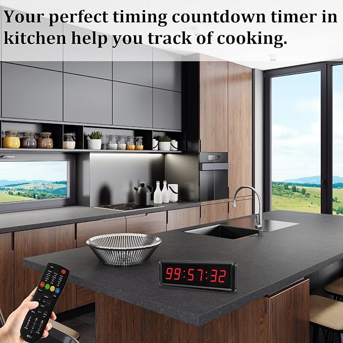 LED Digital Countdown Wall Clock Fitness Timer Stopwatch for Gym (1.5inch Digital High)