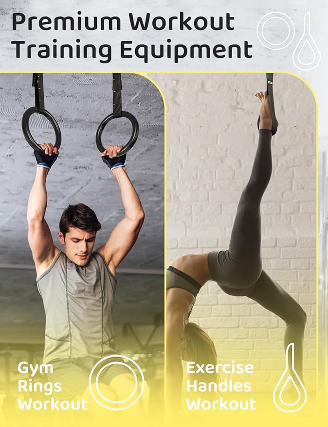GHB Gymnastic Rings Gym Rings 1.1" Olympic Rings Adjustable Straps Pull Up Rings Sets for Workout Bodyweight Fitness Training