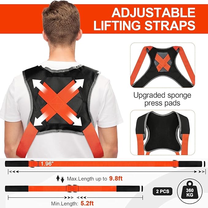 Moving Straps,Adjustable Shoulder Furniture Moving Lifting Strap Easily and Safely for 2 Movers Moving Furniture, Appliances, Mattresses,Heavy Duty up to 800 lbs