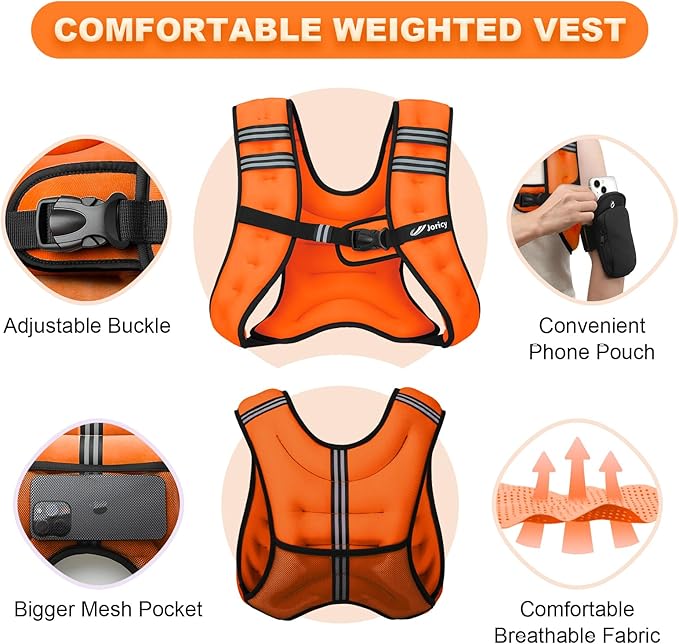 Weighted Vest Woman 5lb/8lb/10lb/12lb/15lb/20lb/25lb/30lb Weight Vest for Women Men, Rucking Vests with Reflective Stripe for Running Workout Walking Strength Training Weight Loss Fitness Weightlifting