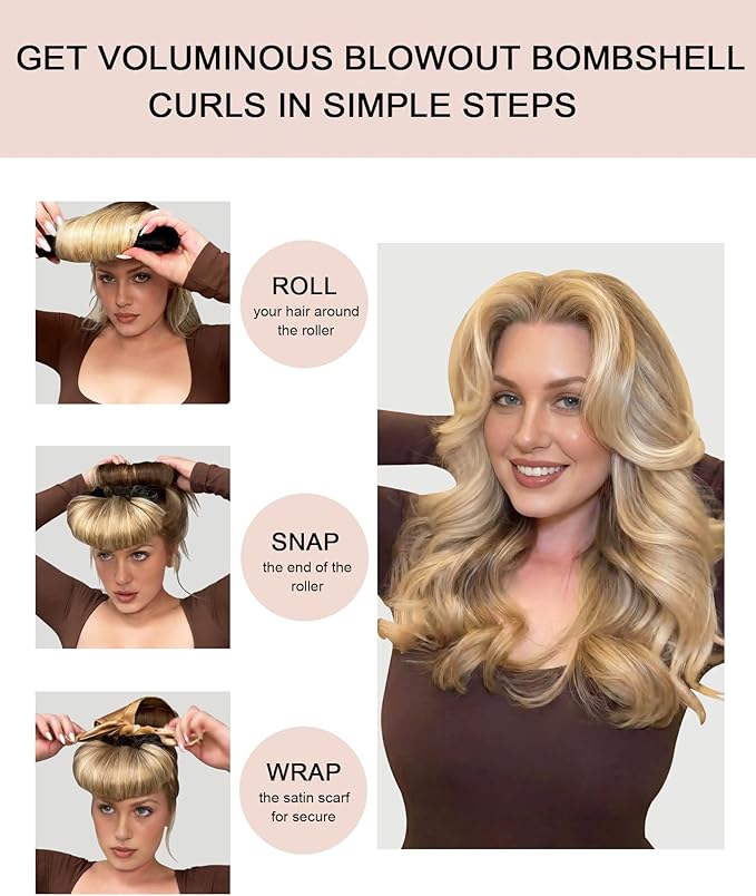 Grande Heatless Curls Overnight Rods No Heat Hair Curlers to Sleep Jumbo Foam Large Hair Rollers for Long Short Hair Heatless Curling Rod Set with Satin Wrap for Sleeping Brown