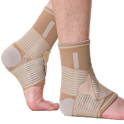 NeoTech Care Adjustable Ankle Support Brace (Beige, Size S, 1 Pair)
