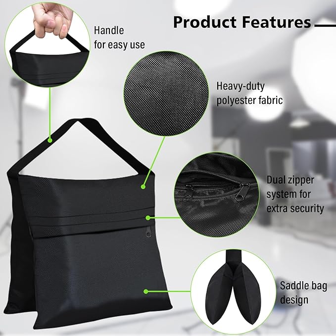 Eurmax USA Photography Sand Weight Bags Heavy Duty Saddlebags for Photography Video Equipments, Backdrop Stand, Light Stand,Photo Tripod, Canopy Tent, Umbrella Base, Fishing Chair,Picnic Table 4-Pack