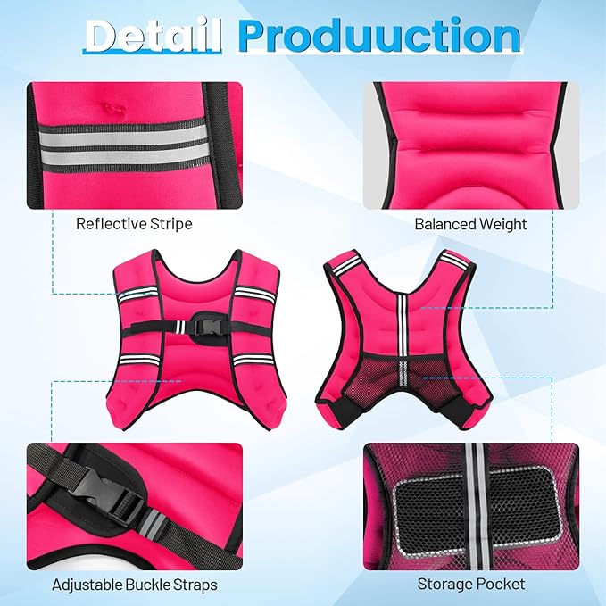 Weighted Vest, 6lb/8lb/12lb/16lb/20lb/30lb for Men, Women with Reflective Stripe, Weight Vests Adjustable for Workout, Strength Training, Running, Fitness, Muscle Building, Weight Loss clearance
