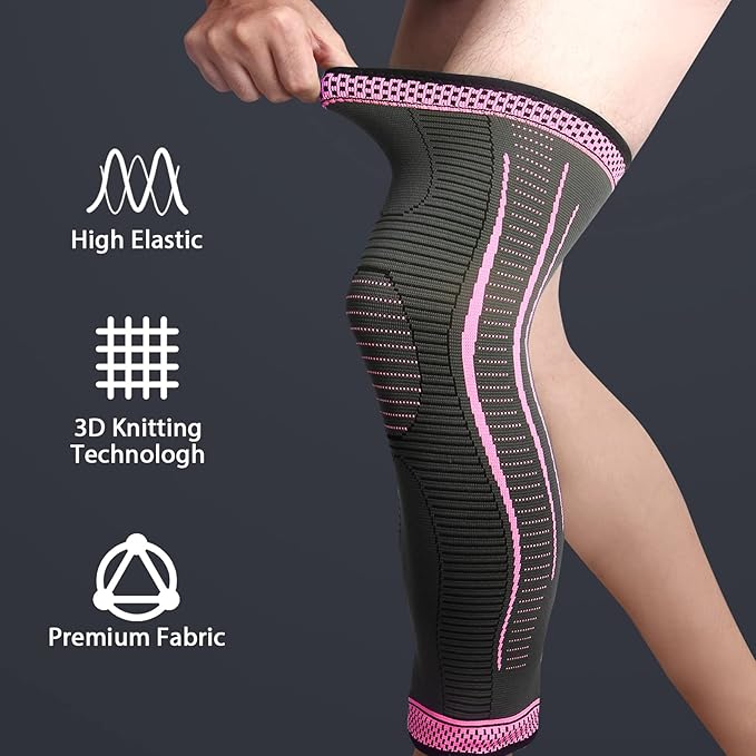 2 Pack Full Leg Compression Sleeves for Men And Women Long Knee Brace Support for Basketball, Running, Workout, Cycling, Sport