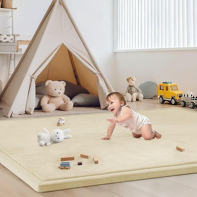 Baby Play Mat for Floor Nursery Rug Muscle Mat Area Rug Playroom Rug 79"x118" Playpen Mat Memory Foam 1.3" Thick Crawling Mat for Babies,Toddlers, Infants, Kids,Light Beige