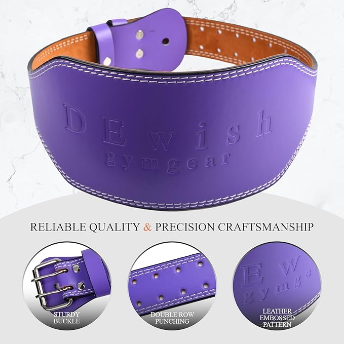 Leather Gym Fitness Belt, 4" & 6" Padded Lumbar Back Support, 10 Adjustable Holes for Weightlifting Powerlifting Bodybuilding Deadlift Squat Workout Strength Training
