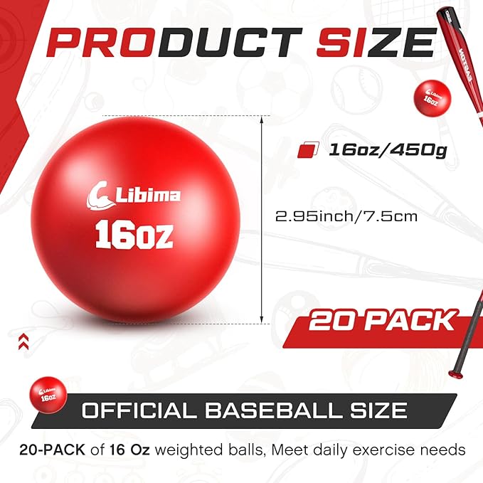 Libima Weighted Training Baseballs and Softballs Practice Heavy Balls for Trainer Baseball Training Balls for Pitching Hitting Improve Power Equipment, Red