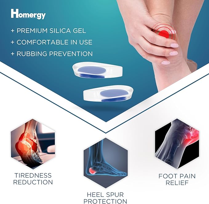 Heel Cups for Achilles Tendonitis & Plantar Fasciitis - 2 Pack Gel Shoe Inserts for Heel Pain Relief, Arch Support, for Women & Men