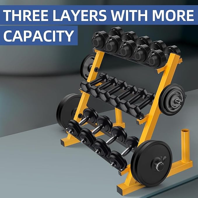 Heavy Duty 3 Tier Dumbbell Rack Multifunctional, Weight Rack For Dumbbells, Home Gym Equipment, Suitable For Storage Of Dumbbell, Kettle Bell, Barbell Plate, Barbell Bar