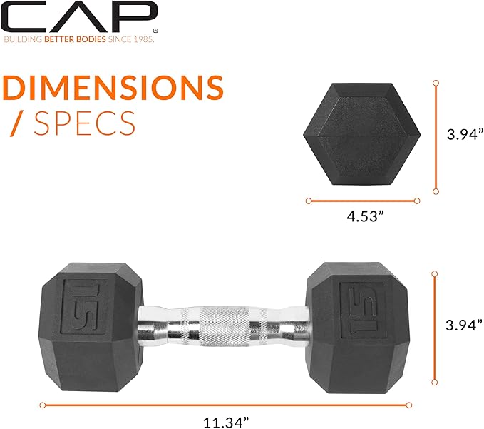 CAP Barbell Coated Hex Dumbbell Weight - Single | 10-120 lbs | Multiple Options