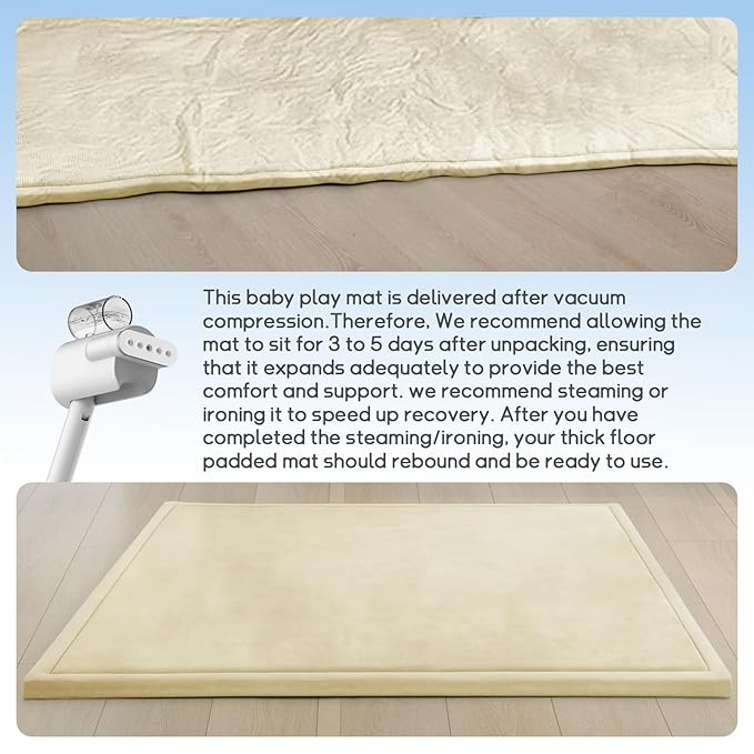 Baby Play Mat for Floor Nursery Rug Muscle Mat Area Rug Playroom Rug 71"x79" Playpen Mat Memory Foam 1.3" Thick Crawling Mat for Babies,Toddlers, Infants, Kids,Light Beige