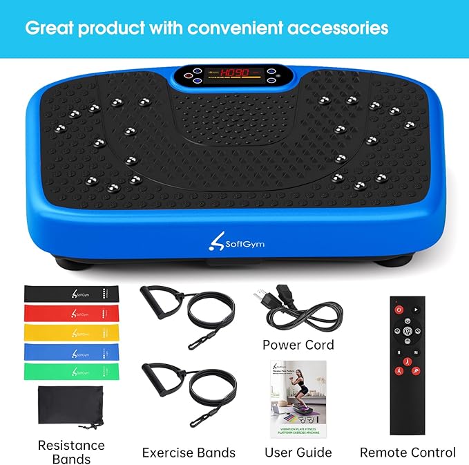 SoftGym Vibration Plate Exercise Machine for Lymphatic Drainage,Power Vibrate Stand Shake Board 450 Lbs Capacity Whole Body Workout Waver with Fitness Resistance Bands Weight Loss Gifts for Women Men