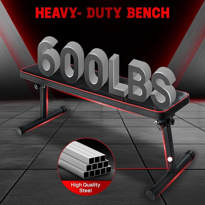 Yes4All 41/45 Inches Flat Weight Bench - 2.5" Thick Cushion Foldable Bench Press with Non-Slip Foot Caps
