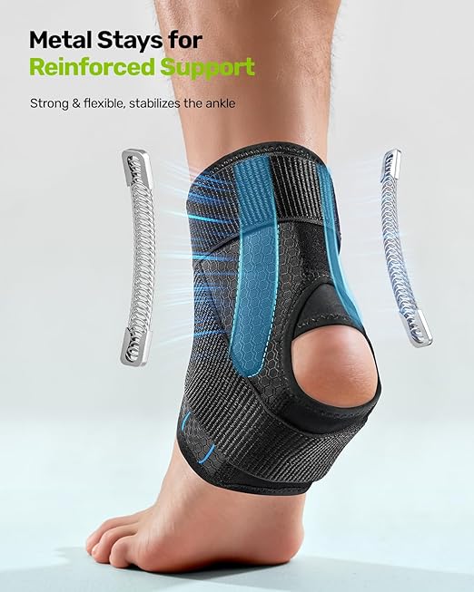 Rakiie Quick Lace Up Ankle Brace with 2 Metal Support Stays, Breathable Stabilizer for Sprained Ankle, Slim Fit Ankle Support for Men & Women, Sports, Running, Basketball (Black, XL)