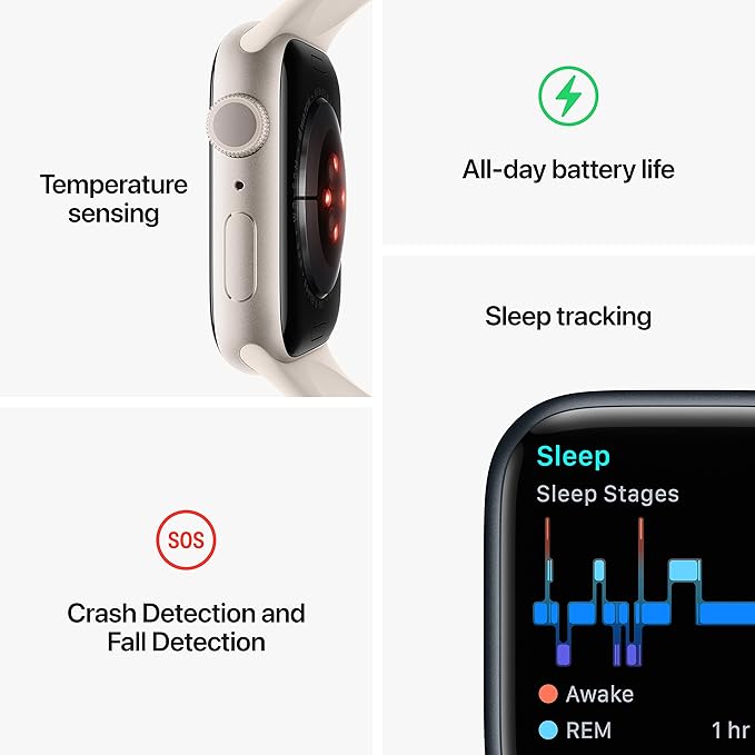 Apple Watch Series 8 [GPS 45mm] Smart Watch w/Starlight Aluminum Case with Starlight Sport Band - M/L. Fitness Tracker, Blood Oxygen & ECG Apps, Always-On Retina Display, Water Resistant