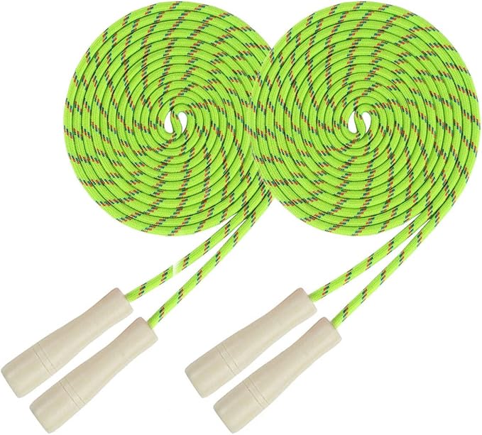 Double Dutch Jump Rope 16 ft 2 Pack, Adjustable Long Skipping Rope with Wooden Handle, Multiplayer Team Jumping Rope for Kids Adults, Long Enough for 5-6 Jumpers