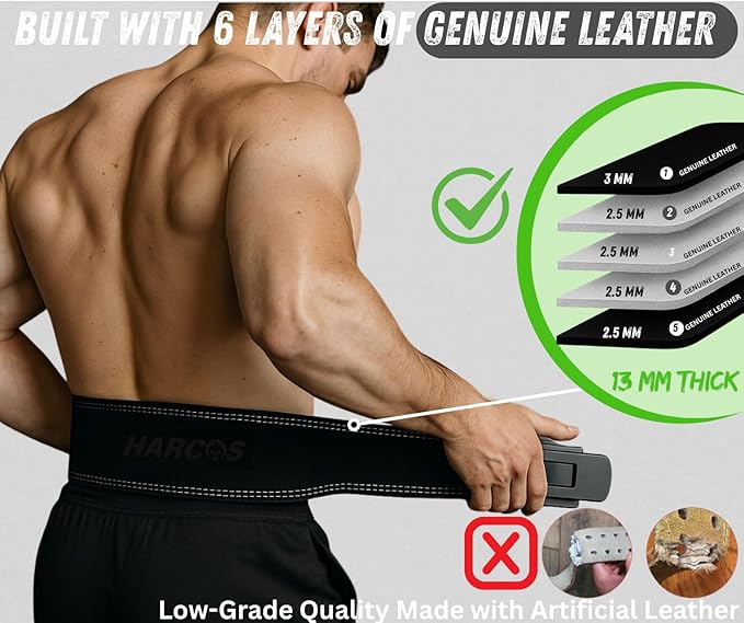 Harcos 13mm Premium Full Grain Leather Lever Weight Lifting Belt for Men & Women – Premium Gym Belt for Powerlifting, Squats, Deadlifts – Heavy Duty Lever Buckle – Weightlifting Belt for Gym Training & Bodybuilding