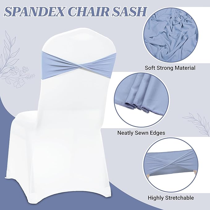 MDS Pack of 75 Spandex Chair Sashes Bows Elastic Stretch Dining Chair Bands Ties Without Slider Buckle Universal fits for Wedding Baby Shower Birthday Party Banquet Event Decoration - Baby Blue