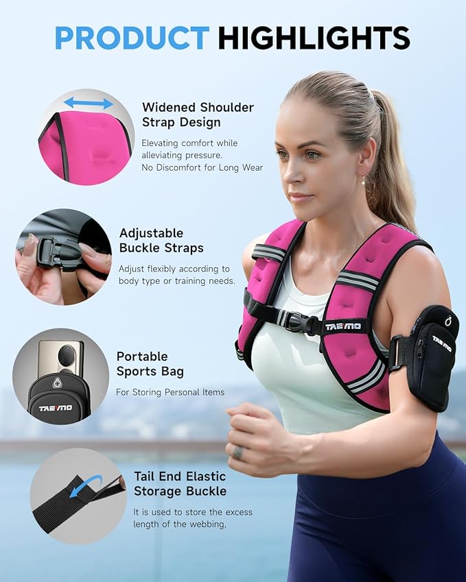 Weighted Vest, 6lb/8lb/12lb/16lb/20lb/25lb Weighted Vest Woman with Detachable Phone Pouch, Suitable for Women, Men, Ideal for Workout, Strength Training, Fitness, Running, Weight Loss, Walking