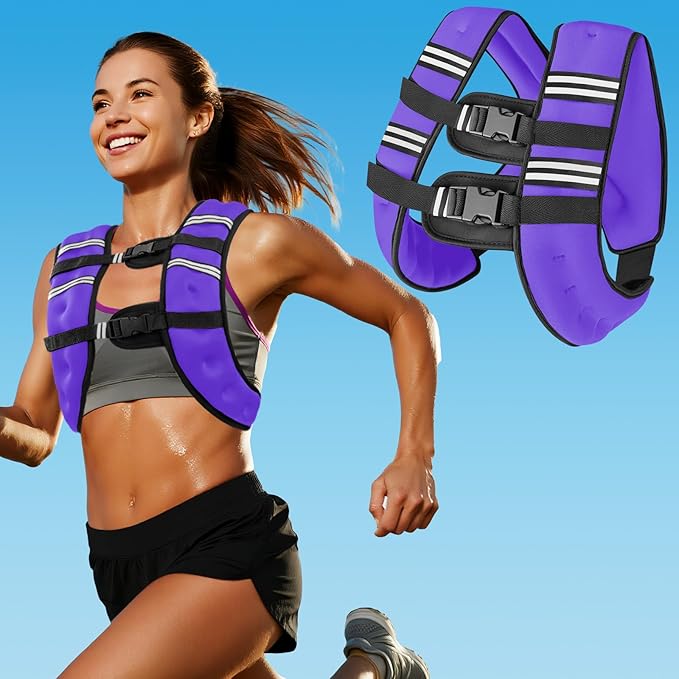 Zikopomi Weighted Vest Woman Man, 6lb/8lb/12lb/16lb/20lb/25lb/30lb Weight Vest with Reflective Stripes for Workout, Strength Training, Running, Fitness, Muscle Building, Weight Loss, Rucking Vest