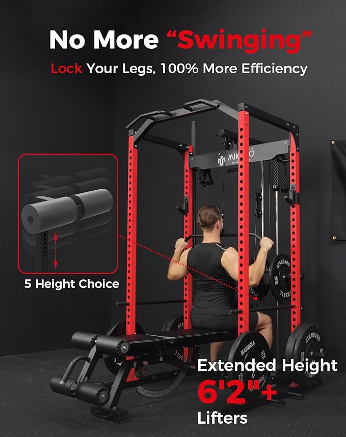 Mikolo F4 2.0 Power Cage with Dual-Track Smooth Pulley System, 1200LBS Power Rack with Leg Hold-Down for Heavy LAT Pulldowns, All-in-One Squat Rack with More Training Attachments for Home Gym