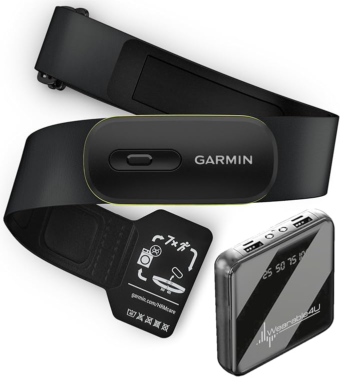 Garmin HRM 600 Premium Heart Rate Monitor with Running Dynamics, M–XL Strap (28"-42") – Compatible with Garmin Smartwatches & Cycling Computers – with Wearable4U PowerBank Bundle