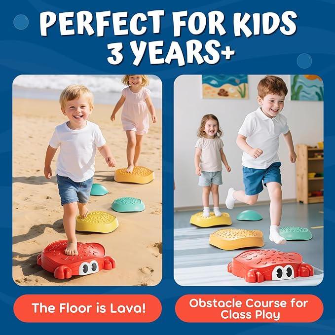 Lehoo Castle Stepping Stones for Kids, Non-Slip Toddler Stepping Stones, Indoor & Outdoor Sensory Toys for Toddlers 1-3, Balance Board Obstacle Course for Kids 3-5