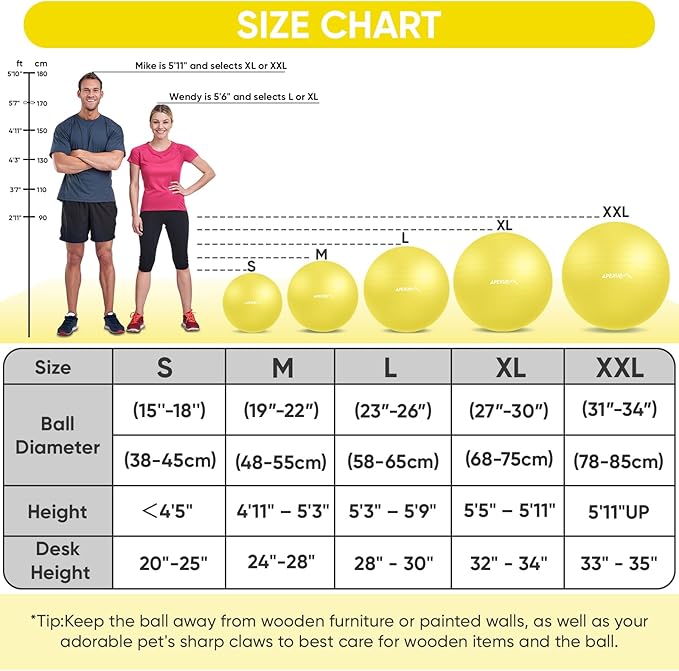 APEXUP Yoga Ball Exercise Ball Anti Slip Heavy Duty for Fitness, Balance & Core Workout, Balance Training, Pregnancy & Physical Therapy, 5 Sizes
