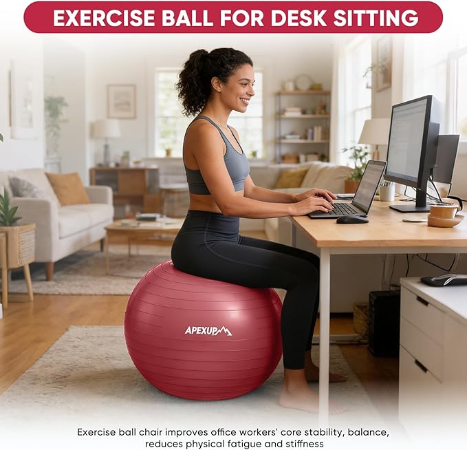 APEXUP Yoga Ball Exercise Ball Anti Slip Heavy Duty for Fitness, Balance & Core Workout, Balance Training, Pregnancy & Physical Therapy, 5 Sizes